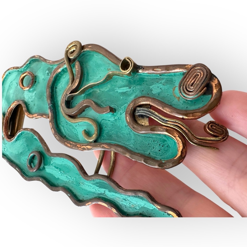 Vintage MCM Hubert Harmon Mayo Mexico Enamel Brass Brutalist Belt Buckle - Picture 9 of 11